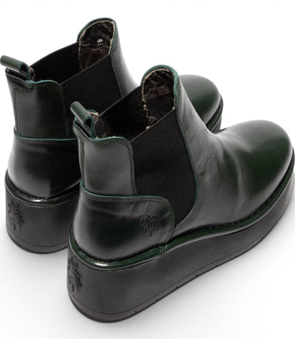 Fly London Womens Green Leather Chelsea Ankle Platform Boots - HELY268