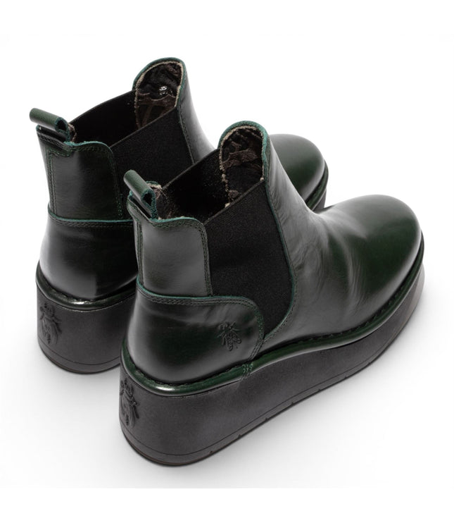 Fly London Womens Green Leather Chelsea Ankle Platform Boots - HELY268