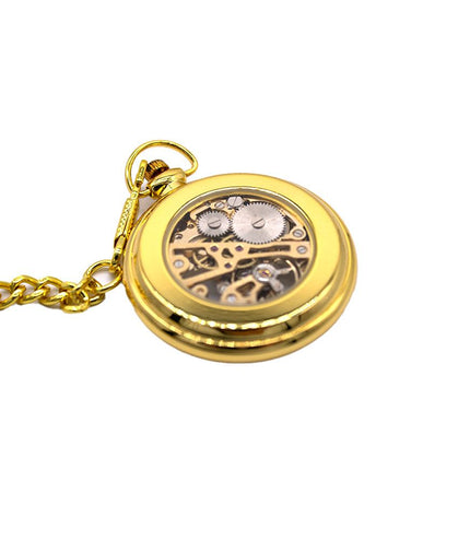 Mechanical Golden Skeleton Open-Face Chain Pocket Watch