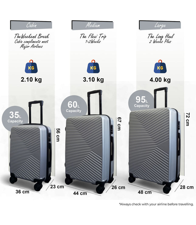 Junee Set of 3 Hard Shell Suitcase in Silver