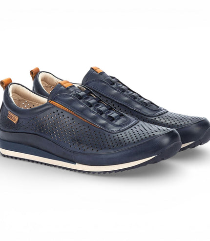 Pikolinos Men's Blue Leather Elastic Slip-on Sneaker Trainers Shoes - Liverpool
