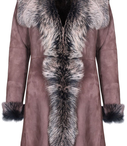 Womens Toscana Sheepskin Suede Trench Coat-Tbilisi - Brown Gold