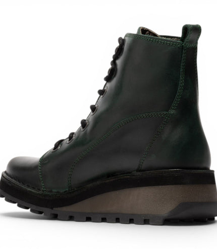 Fly London Womens Green Leather Lace-Up Ankle Boots - HAZI147