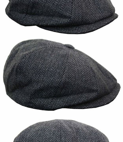 Mens Peaky Blinders Charcoal Tweed Gatsby Flat Baker Hat