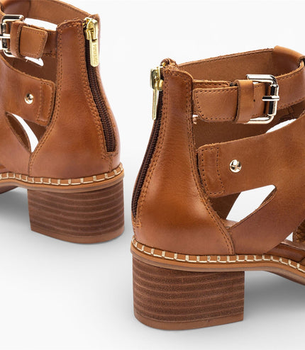 Pikolinos Women's Brown Leather Block-Heel Gladiator Sandals - Blanes