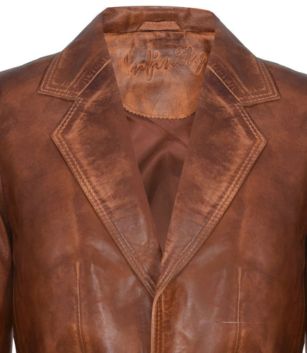 Mens Tan Leather Blazer Jacket-Santiago