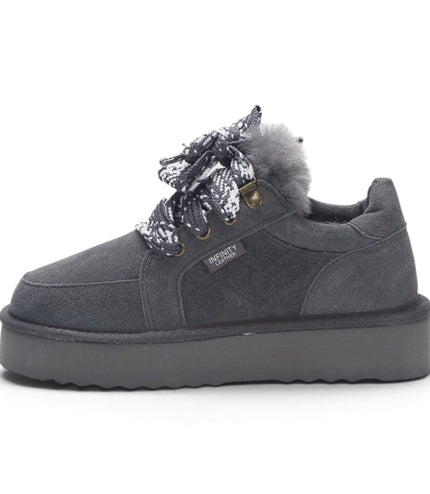 Women’s Grey Genuine Sheepskin Fur-Lined Winter Wedge Trainers - Moonstone