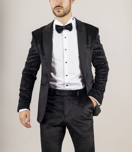 Men's Black 3 Piece Velvet Wedding Tuxedo Formal Suit