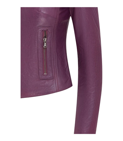 Womens Slim-Fit Leather Biker Jacket-Maldon - Purple