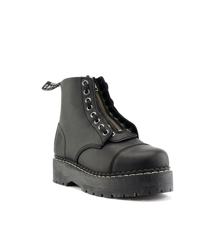 Grinders Unisex Black Cameron Acs Leather Ankle Casual Zip Boots