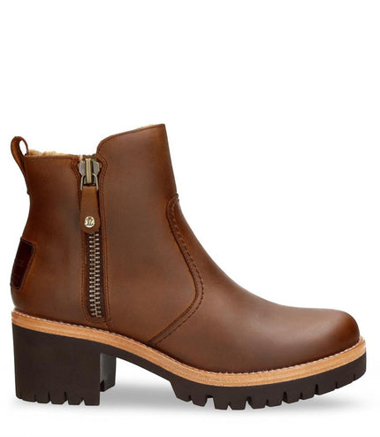Panama Jack Women's Pauline B9 Bark Waterproof Leather Heeled Ankle Boots