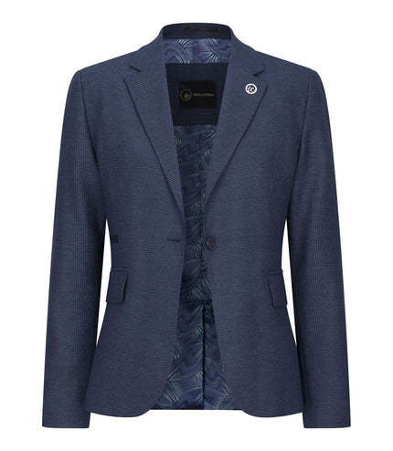 Women's Navy Three-Piece Tailored Fit Suit in Prince of Wales Check