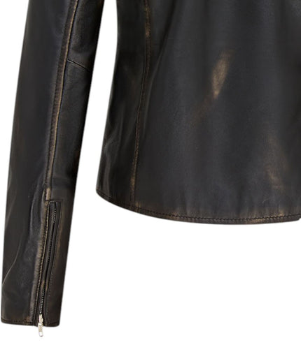 Women's Classic Brando Biker Leather Jacket - Broome - Vintage Black
