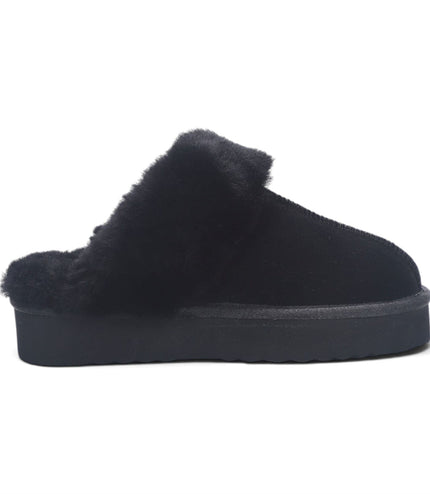 Womens Genuine Sheepskin Fur Mule Winter Slippers