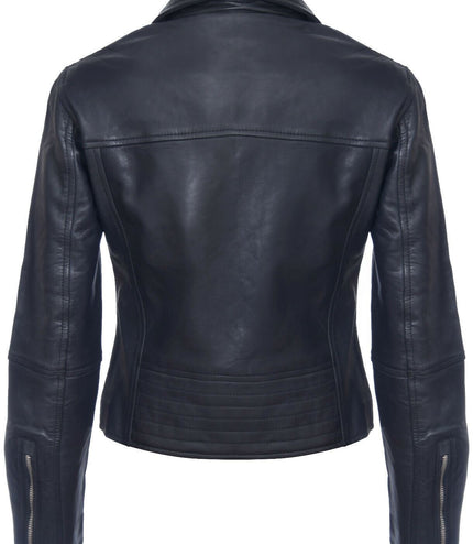 Womens Classic Red Nappa Leather Retro Biker Jacket-Bergen