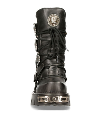 New Rock Black Mid-Calf Gothic Leather Boots - 391-S1