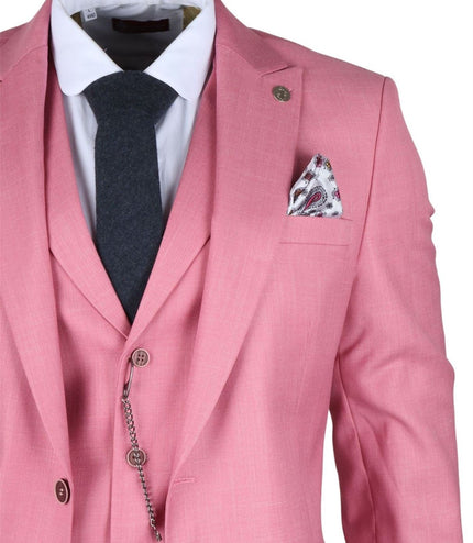 Men's 3 Piece Pink Tailored Fit Party Suit Race Day