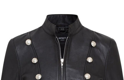Womens Gothic Full Length Edwardian Leather Coat - Atlanta - Black