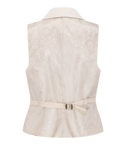 Women's Cream 2 Piece Set Wool Blend Tweed Blazer Waistcoat