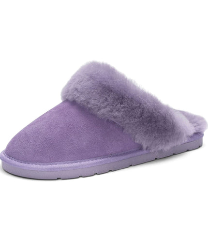 Women's Genuine Sheepskin Purple Suede Mule Winter Slippers - Luna