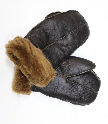 Unisex Brown Ginger Real Sheepskin Leather Shearling Gloves Warm Mittens