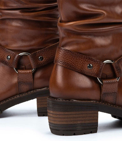 Pikolinos Women's Mid-Calf Cuero Brown Leather Tall Ankle Boots - San Sebastia