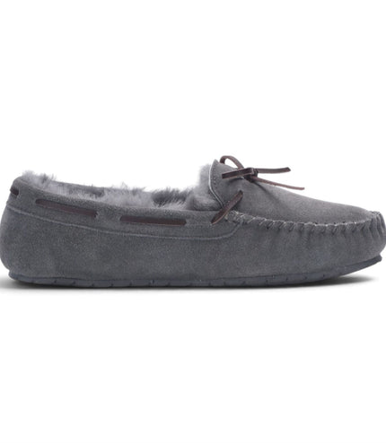 Men’s Grey Genuine Sheepskin Moccasin Winter Slippers - Flint