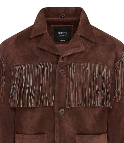 Men's Retro Brown Cowboy Suede Leather Fringe Jacket - Western