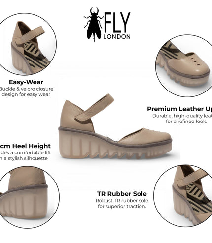 Fly London Women's Taupe BISO305FLY Suede Leather Wedge Sandals