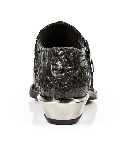 New Rock Embossed Python Black Leather Buckled Shoes-7934-S2