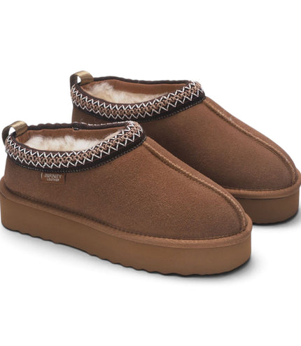 Women’s Chestnut Tan Genuine Sheepskin Real Fur Winter Platform Slippers - Polar