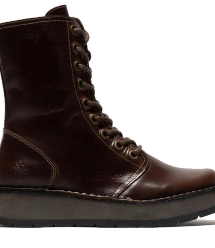 Fly London Womens Brown Rami043 Casual Leather Lace-Up Ankle Dress Boots