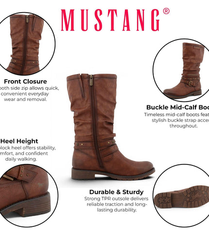 Womens Cognac Brown Faux Leather Mid-Calf Slouch Riding Boots - M0052003