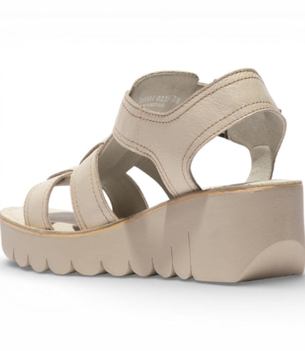 Fly London Women's YUDD236FLY Off White Leather Wedge Sandals