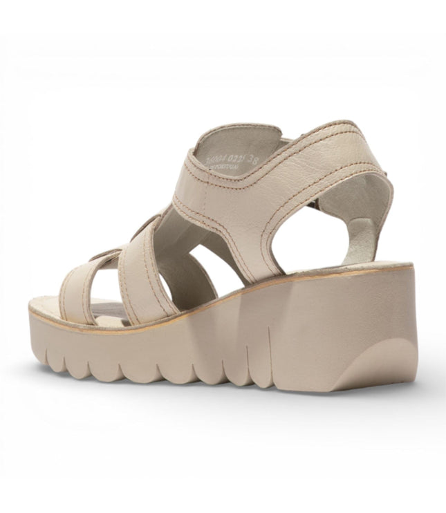 Fly London Women's YUDD236FLY Off White Leather Wedge Sandals