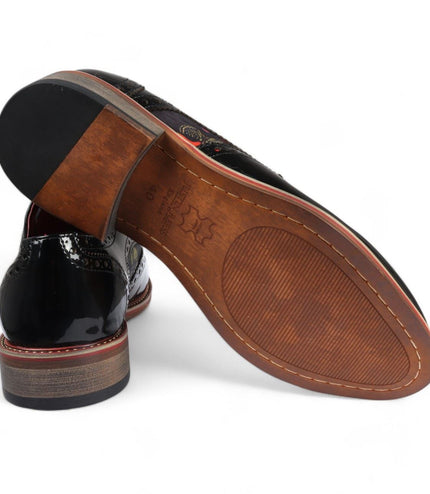Justin Reess Men's Butterfly Print Patent Leather Brogue Shoes - Julius