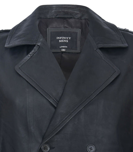 Mens Leather Peacoat-Amara - Black
