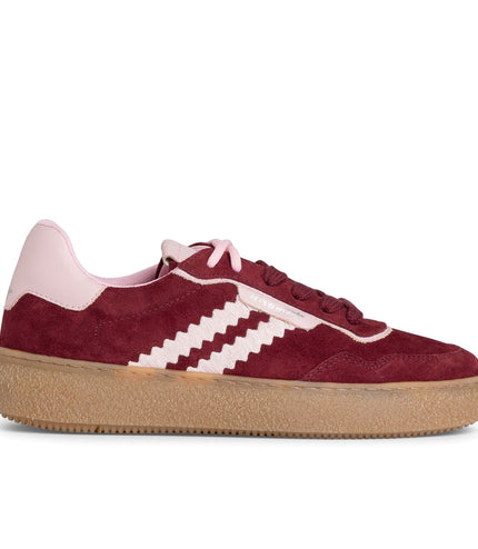 Tamaris Womens Merlot Burgundy Red Leather Fashion Stripe Lace Up Sneakers