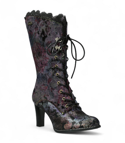 Laura Vita Alcbane 0351 Violet Floral Womens Gothic Victorian Leather Heeled High Boots