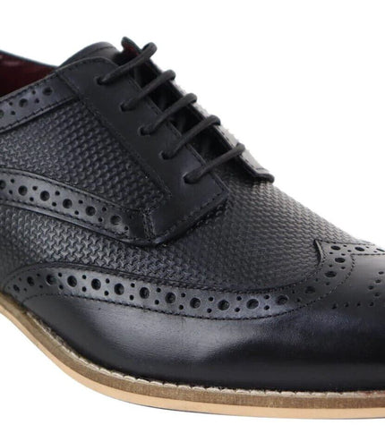 Mens Classic Oxford Brogue Shoes In Patterned Black Leather