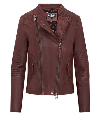 Womens Burgundy Biker Leather Jacket - Delhi