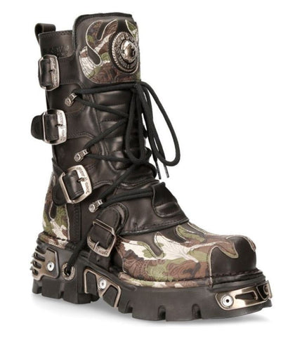 New Rock M-591-S15 camouflage flame accent gothic boot side angle