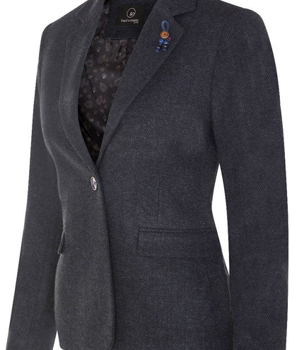 Womens Tweed 1920s Herringbone Navy Blazer