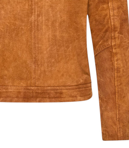 Women’s Tan Suede Leather Bomber Blouson Jacket - Varsity
