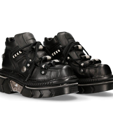 New Rock Unisex Metallic Black Leather Gothic Techno Boots - M-215-S6