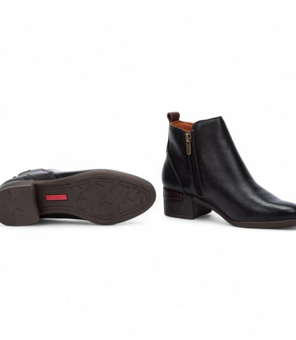 Pikolinos Women's Black Leather Zip Heel Ankle Boots - Malaga