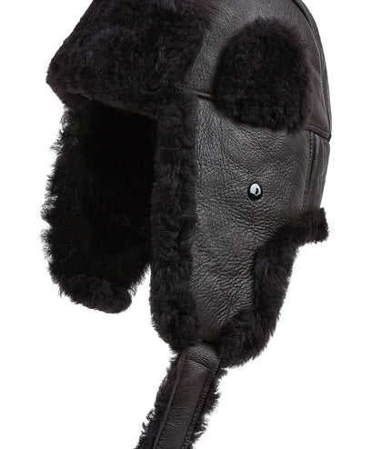Mens Brown RAF Aviator Sheepskin B-55 Trapper Hat Winter Warm Leather Navigator Hat