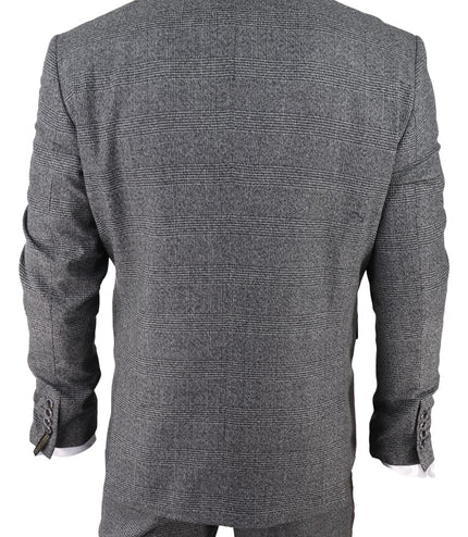 Mens Grey 3 Piece Suit Prince of Wales Check Classic Tailored Fit Wedding Suit