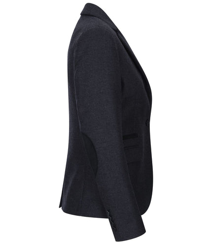 Womens Black Herringbone Check Tweed Wool Blend Blazer