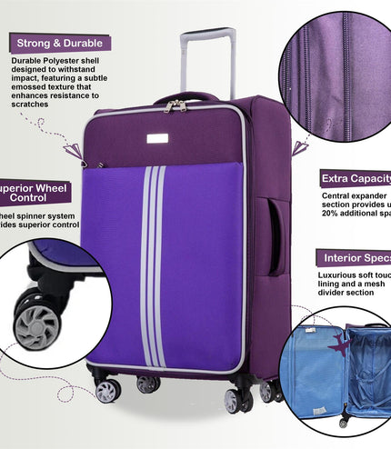 Beverley Set of 3 Soft Shell Suitcase in Purple